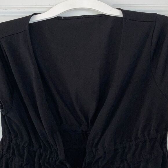 Crop Top Black Peplum Tie Front Babydoll Short Sleeve FOREVER 21 Womens Medium - Picture 7 of 10
